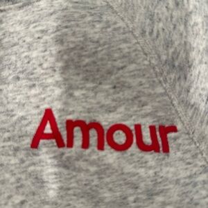 J. Crew Gray Sweatshirt with Red 'Amour' Embroidery medium cozy